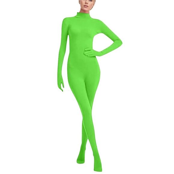 New Adult Unisex Size S/M Green Spandex One Piece Costume - Picture 13 of 13
